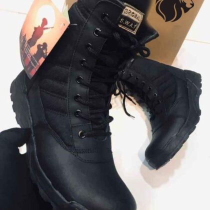 Men’s Black SWAT Long Army Boots – Durable Tactical Ankle Boots with Rubber Outsole
