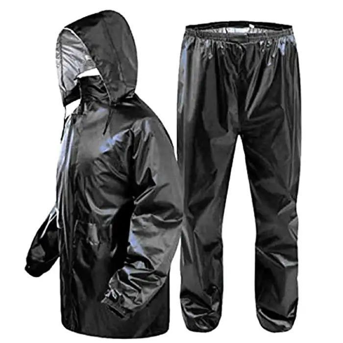 Unisex Black Waterproof Rain Suit – Heavy-Duty Spray-Coated Parachute Rain Coat