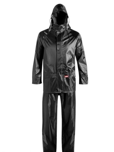 Unisex Black Waterproof Rain Suit – Heavy-Duty Spray-Coated Parachute Rain Coat