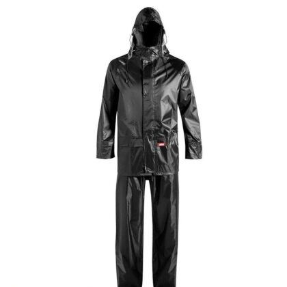 Unisex Black Waterproof Rain Suit – Heavy-Duty Spray-Coated Parachute Rain Coat
