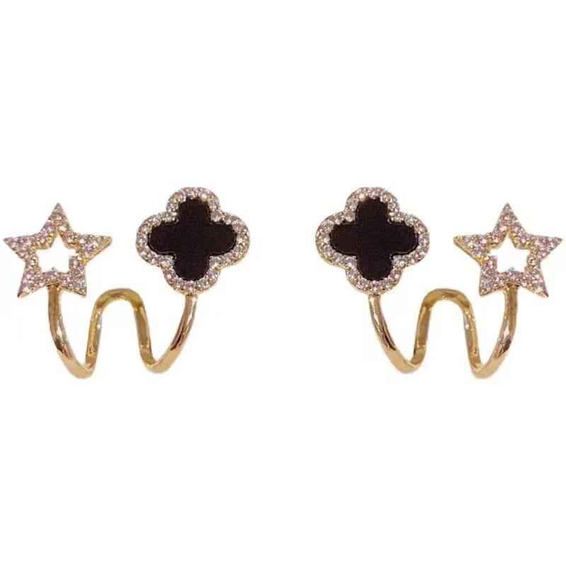 Star Shaped Gold Plated Earrings with Black Artificial Stones – Women’s Jewelry