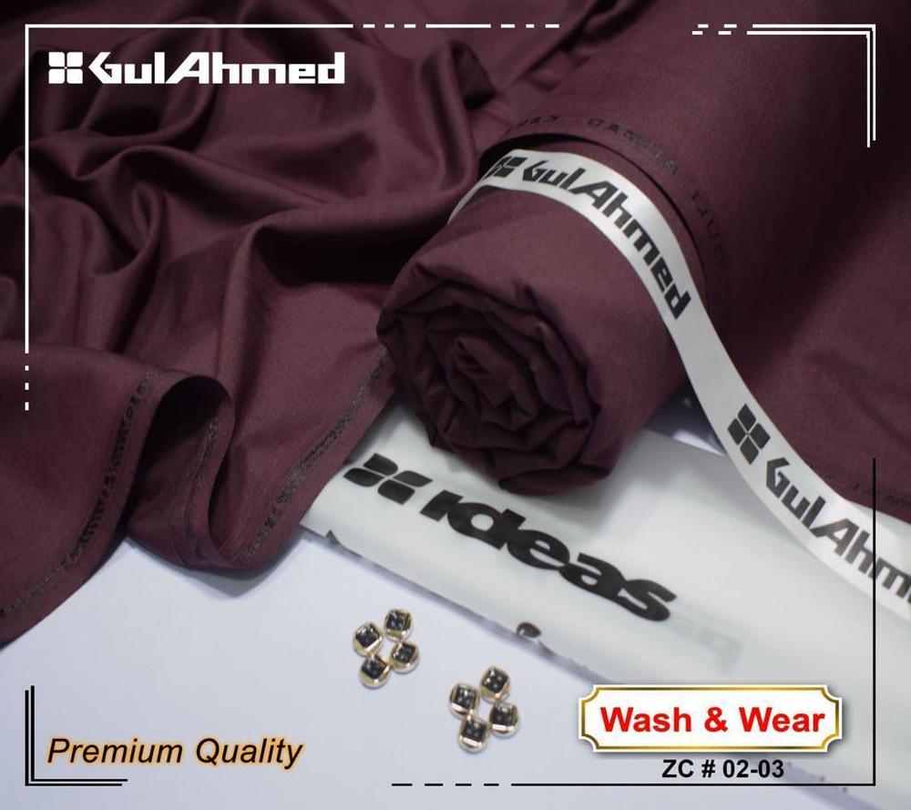 Men’s Wash & Wear Plain Unstitched Suit – Summer Fabric, 4 Meter Cutting with Buttons & Brand Bag