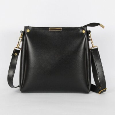 Girls’ Rexine Plain Handbag – Black Mini Fashion Purse (8×8 Inches)