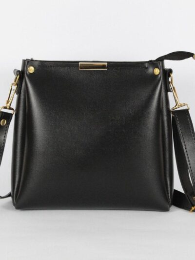 Girls’ Rexine Plain Handbag – Black Mini Fashion Purse (8×8 Inches)