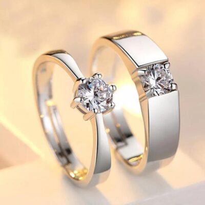 Charm Couple’s Ring Set – Silver Plated Stainless Steel Unisex Rings (2 Pcs, Sizes 17–20)