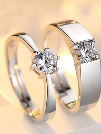 Charm Couple’s Ring Set – Silver Plated Stainless Steel Unisex Rings (2 Pcs, Sizes 17–20)