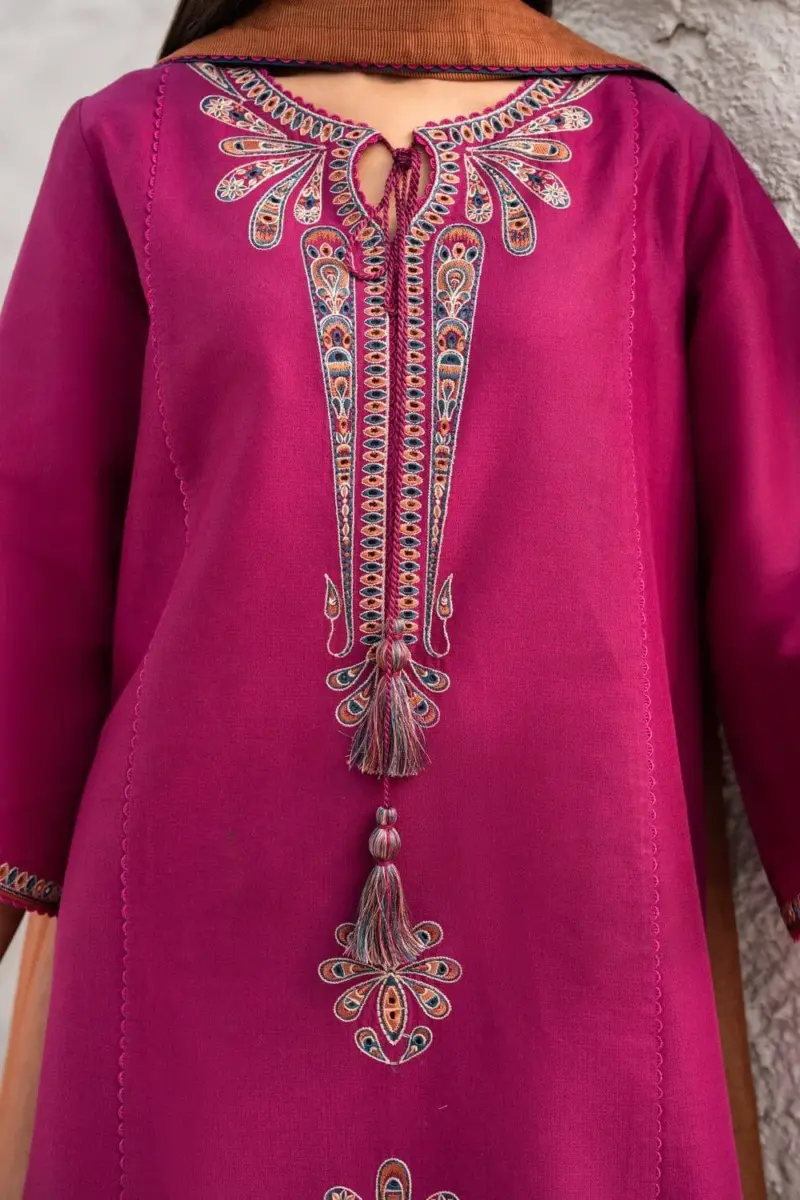Women’s 2-Piece Unstitched Embroidered Dhanak Suit – Pink | Winter Shirt & Trouser Fabric Set (2.75m + 2.5 Gazz)