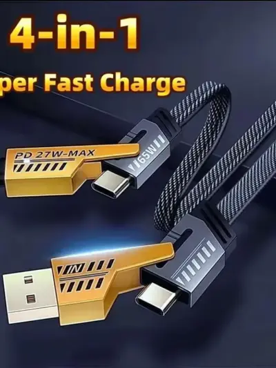 4-in-1 Fast Charging Cable – Type-C, iPhone & Multi-Connector USB Charging Cable for Smartphones (Black)