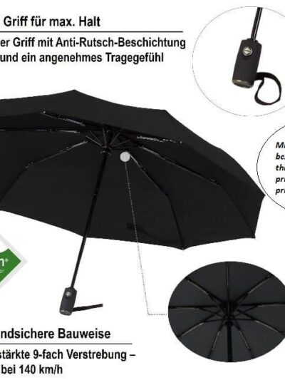 WeatherShield Black Fiberglass Umbrella – Compact, Portable, Weather-Resistant (1 Pc)