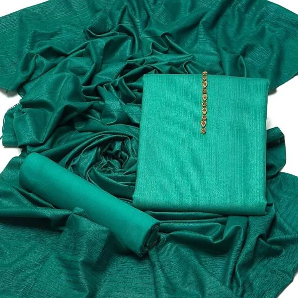 Women’s 3 Pcs Unstitched Embroidered Dhanak Suit with Embroidered Dupatta – Red (2.5 Gazz Fabric Set)