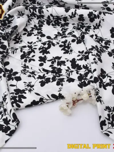2 Pcs Women’s Unstitched White Printed Marina Wool Suit with Trouser (Winter Wear)