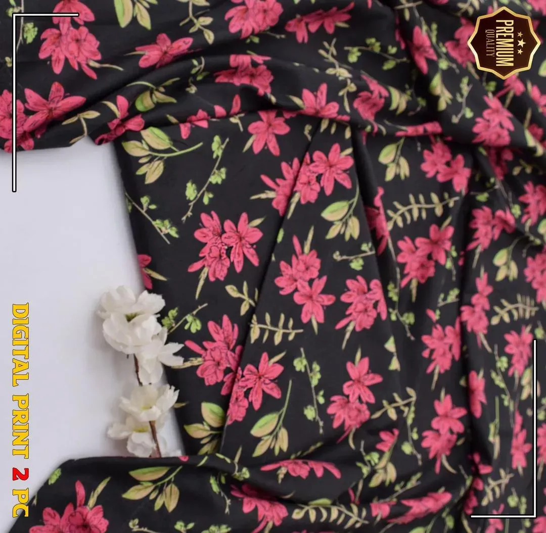 2 Pcs Women’s Unstitched Black Printed Marina Wool Suit with Trouser (Winter Wear)