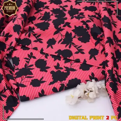 2 Pcs Women’s Unstitched Pink Printed Marina Wool Suit with Trouser (Winter Wear)