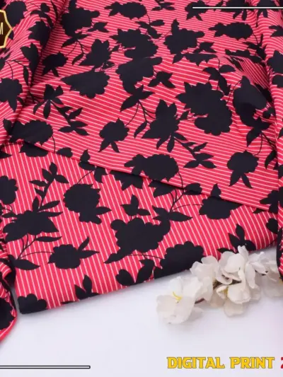 2 Pcs Women’s Unstitched Pink Printed Marina Wool Suit with Trouser (Winter Wear)