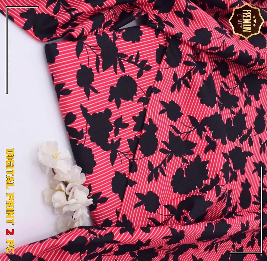 2 Pcs Women’s Unstitched Pink Printed Marina Wool Suit with Trouser (Winter Wear)