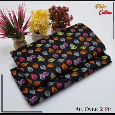 2 Pcs Women’s Unstitched Printed Cotton Suit – Blue | Shirt & Trouser (2.5 Gazz Each)