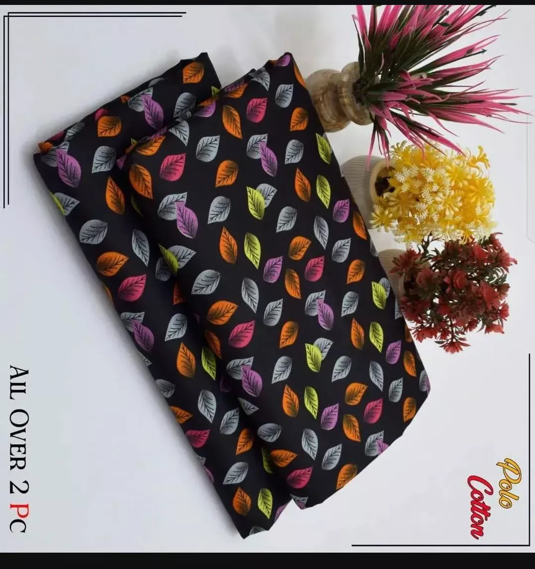 2 Pcs Women’s Unstitched Printed Cotton Suit – Blue | Shirt & Trouser (2.5 Gazz Each)