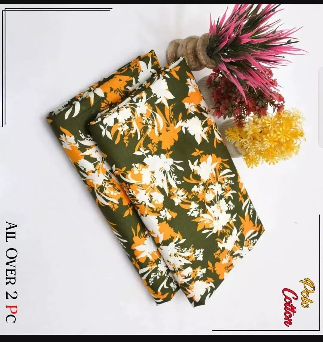 Women’s Unstitched Cotton Printed Suit – Green | 2-Piece Shirt & Trouser (2.5 Gazz Each)