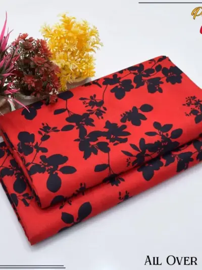 Women’s Unstitched Cotton Printed Suit – Red | 2-Piece Shirt & Trouser (2.5 Gazz Each)