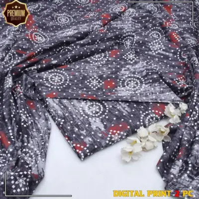 Women’s Black 2-Piece Unstitched Printed Cotton Suit – Shirt & Trouser Set (2.5 Gazz Each)