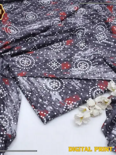 Women’s Black 2-Piece Unstitched Printed Cotton Suit – Shirt & Trouser Set (2.5 Gazz Each)