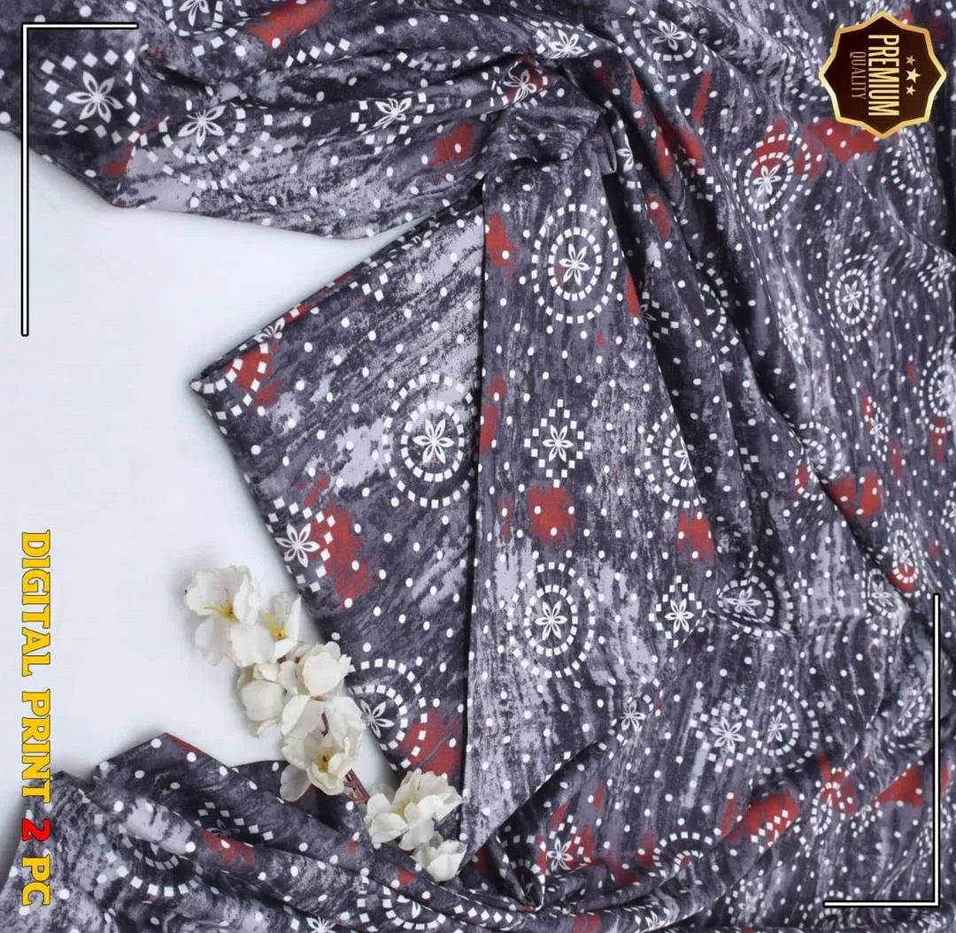 Women’s Black 2-Piece Unstitched Printed Cotton Suit – Shirt & Trouser Set (2.5 Gazz Each)