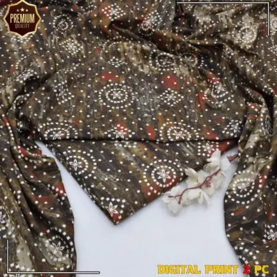 Brown Women’s 2-Piece Cotton Printed Unstitched Suit – Shirt & Trouser Set, 2.5 Gazz