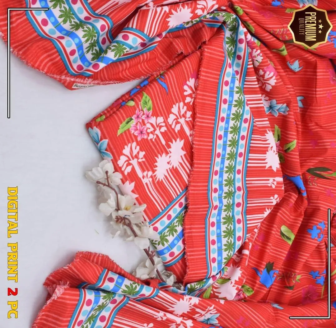 Women’s Pink 2-Piece Unstitched Printed Cotton Suit – Shirt & Trouser Set (2.5 Gazz Each)