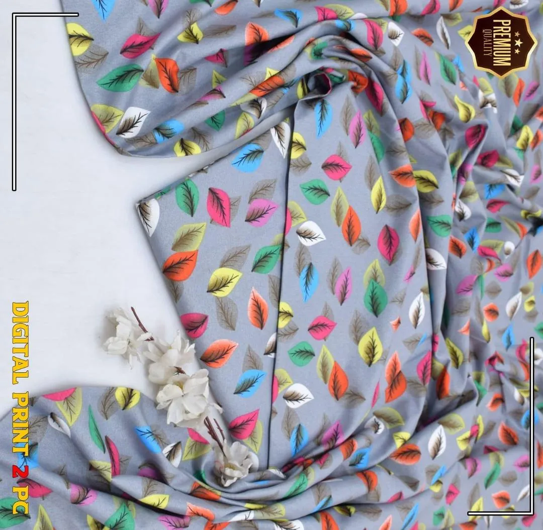 Women’s Grey 2-Piece Unstitched Printed Cotton Suit – Shirt & Trouser Set (2.5 Gazz Each)