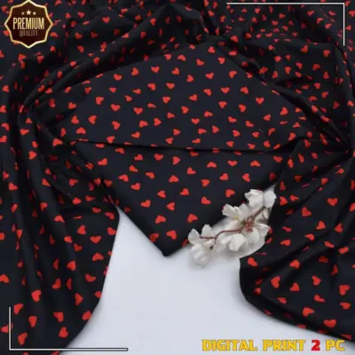 Women’s Black 2-Piece Unstitched Printed Cotton Suit – Shirt & Trouser Set (2.5 Gazz Each)