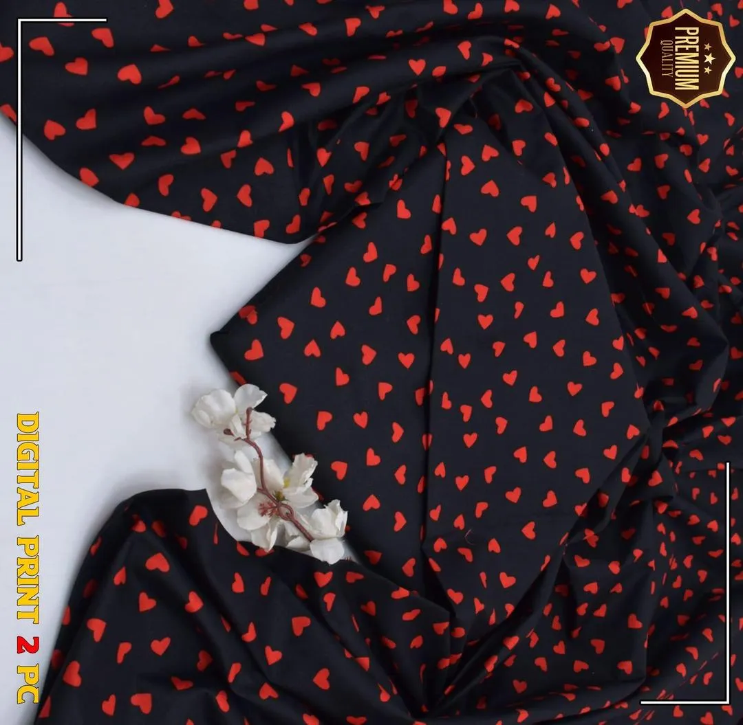 Women’s Black 2-Piece Unstitched Printed Cotton Suit – Shirt & Trouser Set (2.5 Gazz Each)