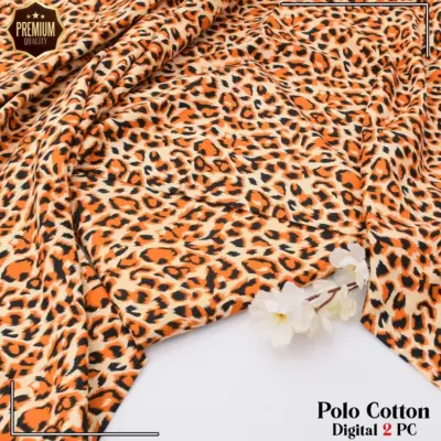 Women’s Orange 2-Piece Unstitched Printed Cotton Suit – Shirt & Trouser Set (2.5 Gazz Each)