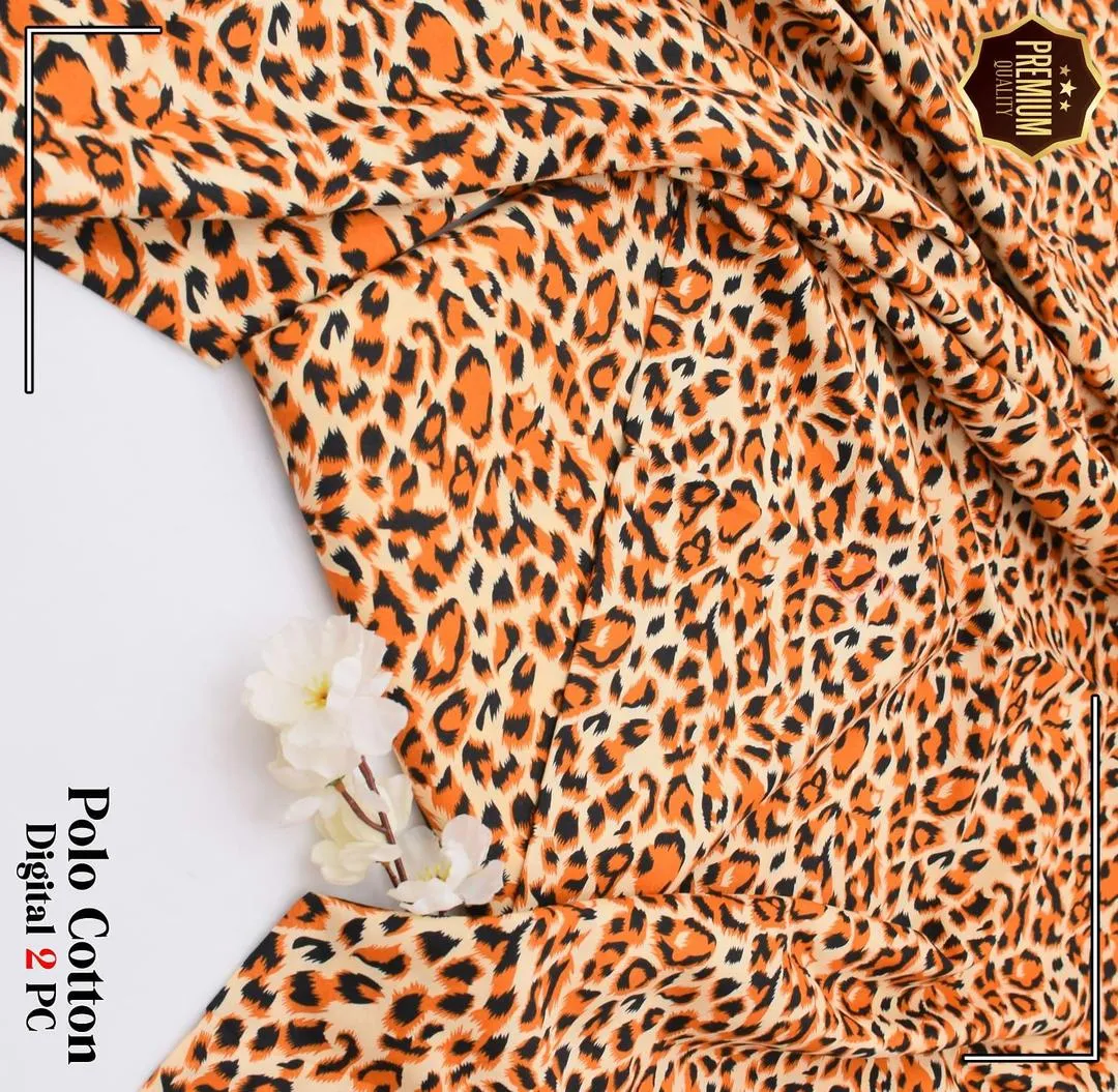 Women’s Orange 2-Piece Unstitched Printed Cotton Suit – Shirt & Trouser Set (2.5 Gazz Each)