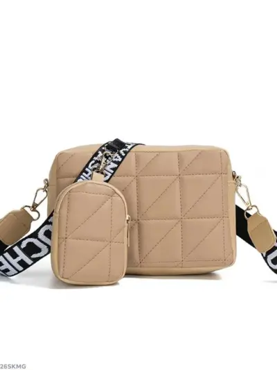 Girl’s Rexine Embroidered Shoulder Bag – Stylish Beige, Black & White Handbag (1 Pc)