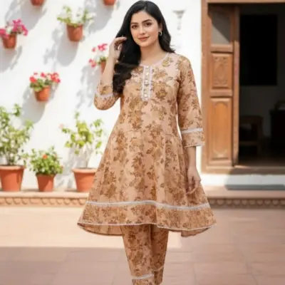 SbyS Winter Khaddar Printed 2 Pcs Women’s Stitched Frock Suit – Brown | Warm Fabric, Ready to Wear