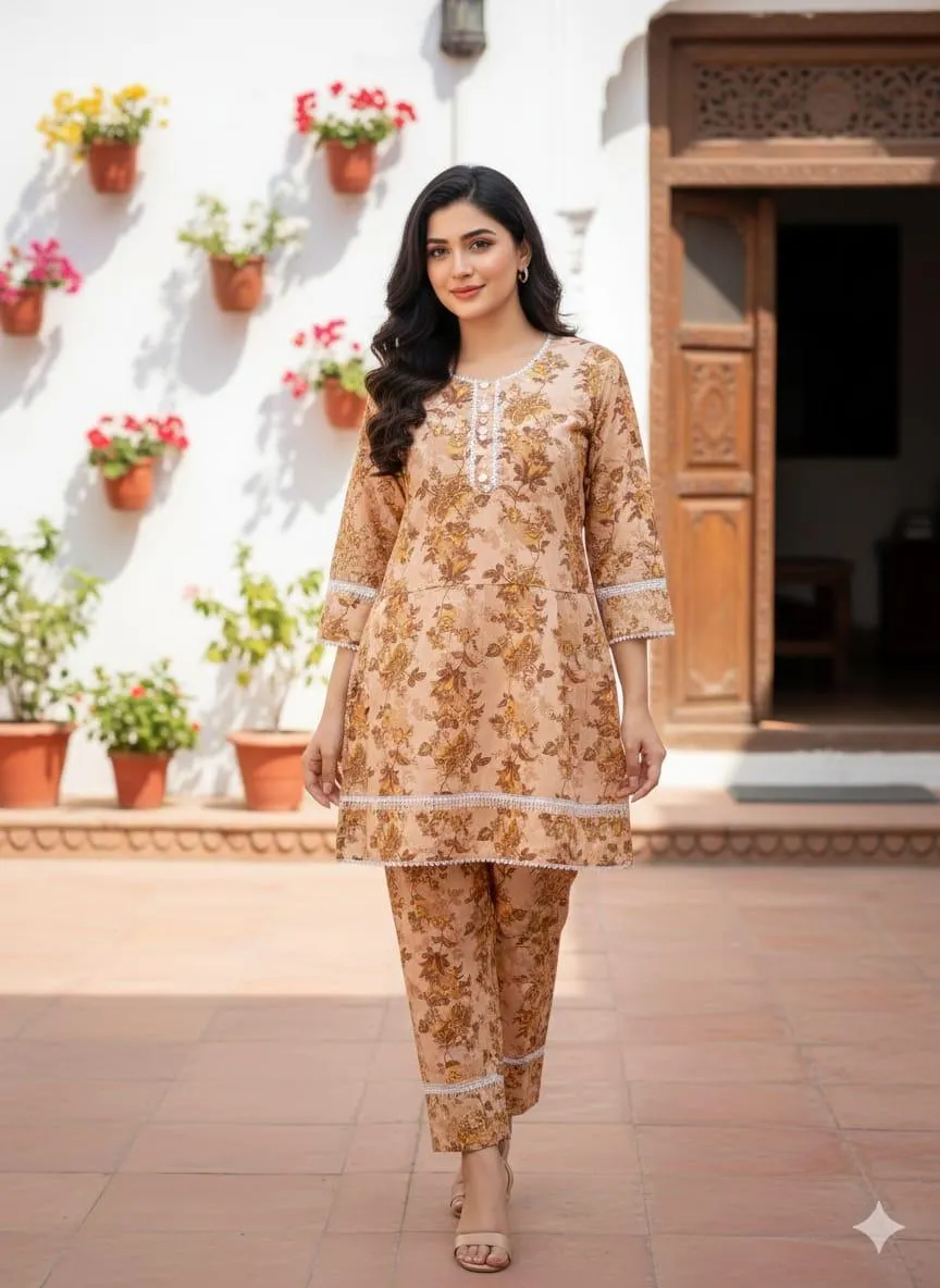 SbyS Winter Khaddar Printed 2 Pcs Women’s Stitched Frock Suit – Brown | Warm Fabric, Ready to Wear