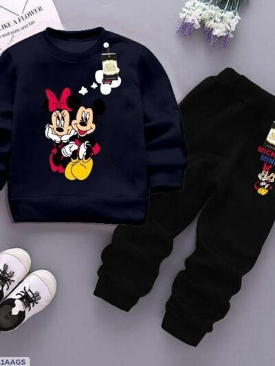 Stylish Blue Fleece Printed Sweatshirt & Tracksuit Set – Boys & Girls 2-Piece Kids Clothing (Ages 1–12 Years)
