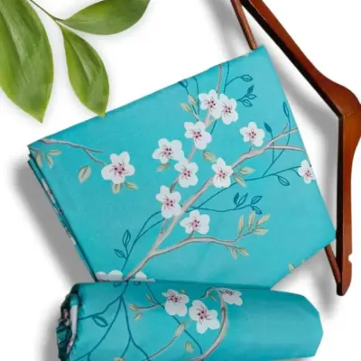 Women’s 2-Piece Unstitched Blue Printed Polo Cotton Suit – Shirt & Trouser (1 Meter Each)