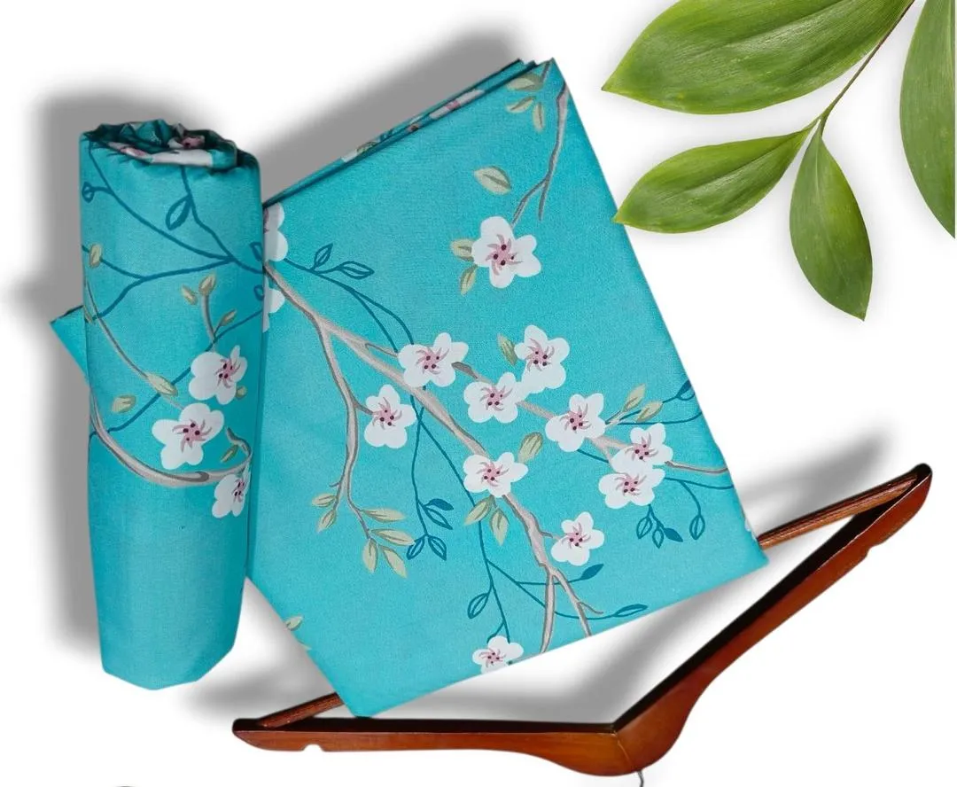 Women’s 2-Piece Unstitched Blue Printed Polo Cotton Suit – Shirt & Trouser (1 Meter Each)