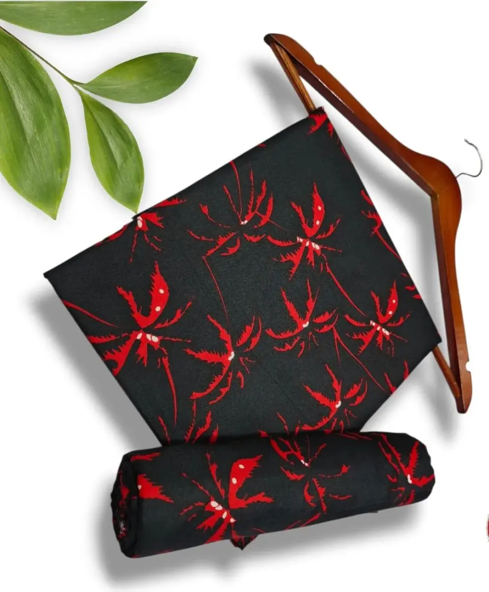 Women’s 2-Piece Unstitched Printed Polo Cotton Suit – Black | Printed Shirt & Trouser (1 Meter Each)