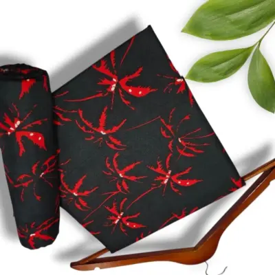 Women’s 2-Piece Unstitched Printed Polo Cotton Suit – Black | Printed Shirt & Trouser (1 Meter Each)