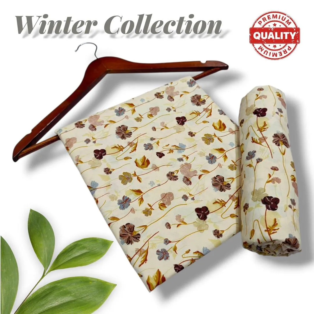 Women’s 2-Piece Unstitched Printed Polo Cotton Suit – Off White | Printed Shirt & Trouser (1 Meter Each)