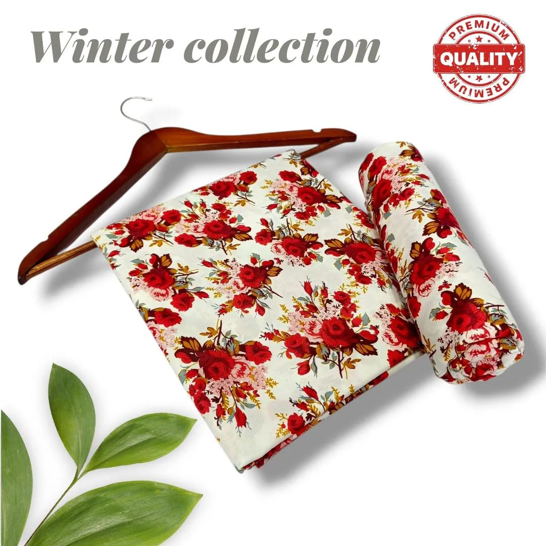 2-Pcs Women’s Unstitched Printed Polo Cotton Suit – White, 1 Meter