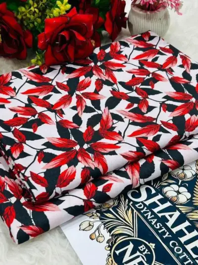2 Pcs Women’s Unstitched Printed Polo Cotton Suit – White, Stylish & Comfortable