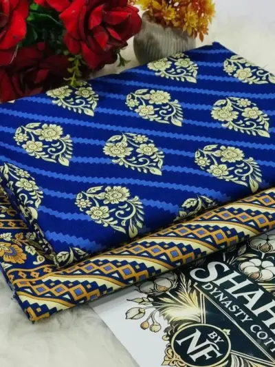2 Pcs Women’s Unstitched Printed Polo Cotton Suit – Blue, Comfortable & Stylish
