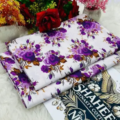 Women’s 2-Piece Unstitched Printed Polo Cotton Suit – White | Shirt & Trouser | 1 Meter Each