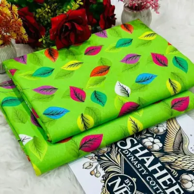 Women’s 2 Pcs Unstitched Printed Polo Cotton Suit – Green (Shirt & Trouser, 1 Meter Each)