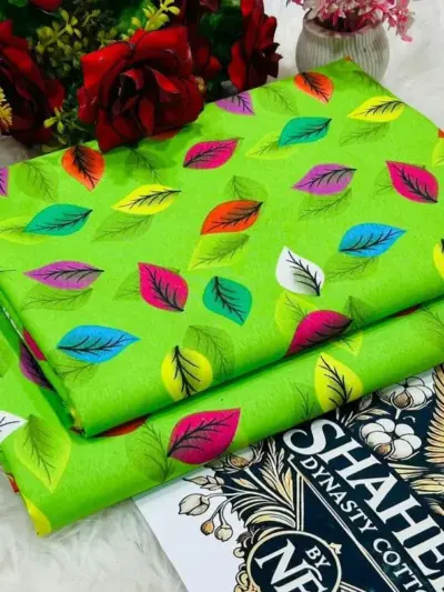 Women’s 2 Pcs Unstitched Printed Polo Cotton Suit – Green (Shirt & Trouser, 1 Meter Each)
