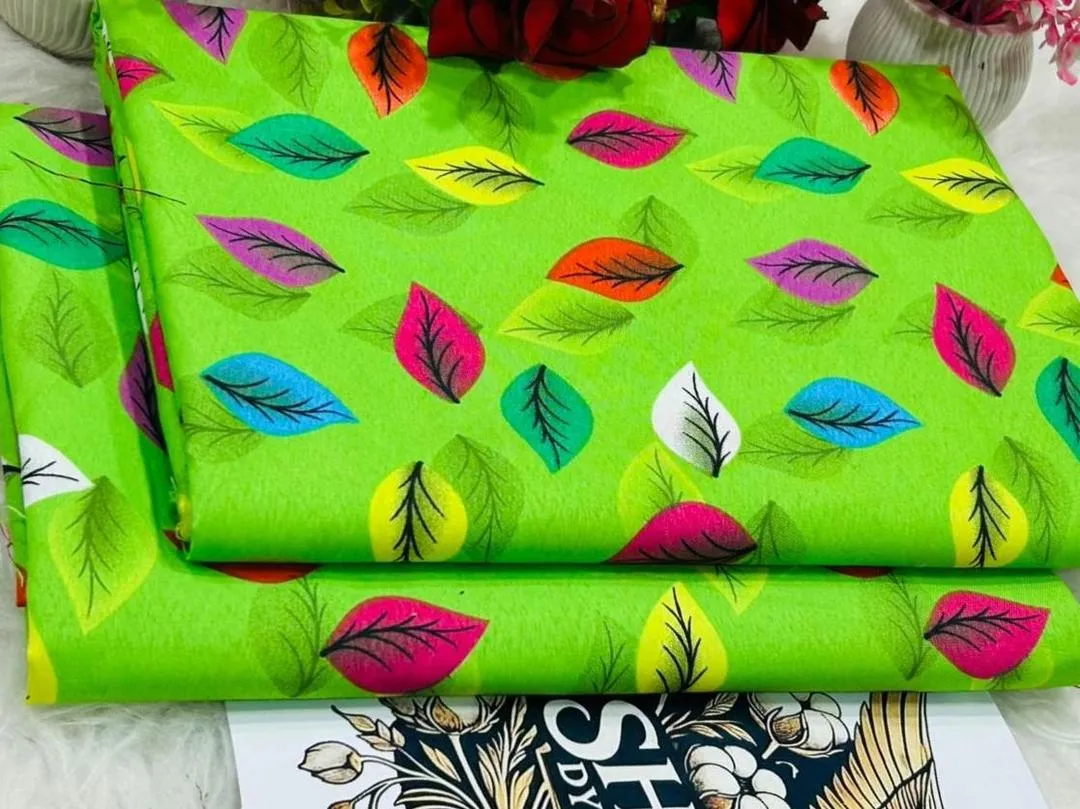 Women’s 2 Pcs Unstitched Printed Polo Cotton Suit – Green (Shirt & Trouser, 1 Meter Each)