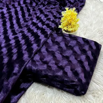 Elegant Blue 2 Pcs Women’s Unstitched Velvet Suit – Plain Shirt & Trouser Set, 3 Yards Each